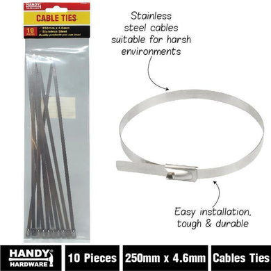10 Pack Stainless Steel Cable Ties - 25cm x 4.6cm - The Base Warehouse