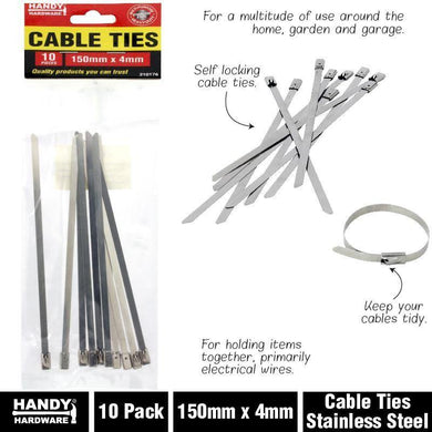10 Pack Stainless Steel Cable Ties - 15cm x 4mm - The Base Warehouse