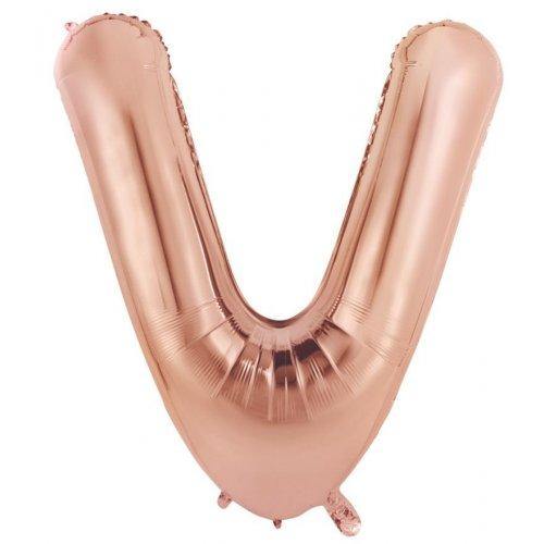 Rose Gold Decrotex Letter V Foil Balloon - 86cm - The Base Warehouse