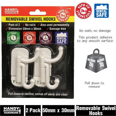 2 Pack Removable Double Swivel Hook - 5cm x 3cm - The Base Warehouse
