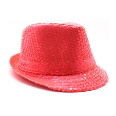 Fluro Coral Pink Sequin Trilby Hat - The Base Warehouse