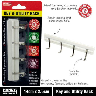 Hook Key & Utility Rack - 14cm x 2.5cm - The Base Warehouse