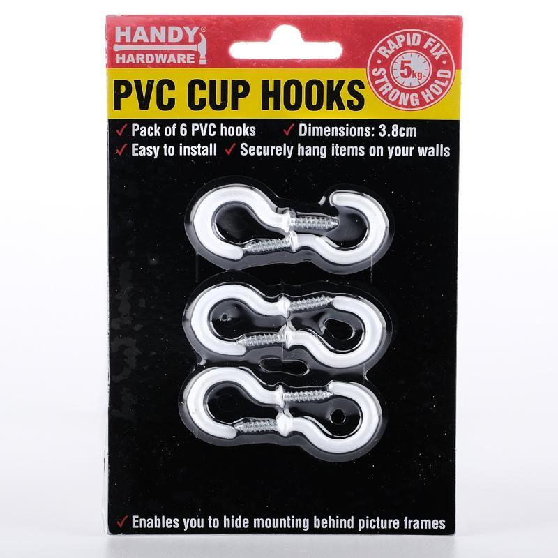 6 Pack PVC Cup Hooks - 3.8cm