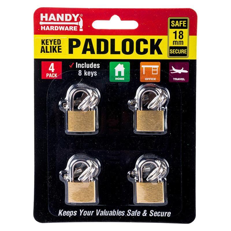 4 Pack Keyed Alike Padlock - 18mm