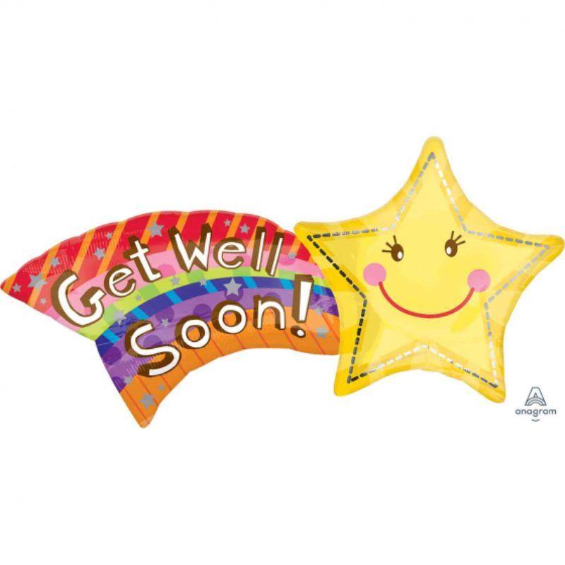 SuperShape XL Get Well Soon Shooting Star Foil Balloon - 69cm x 56cm - The Base Warehouse