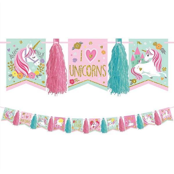 Magical Unicorn Glitter Pennant Tassel Garland - The Base Warehouse