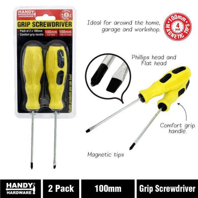 2 Pack Easy Grip Screwdrivers - 100mm - The Base Warehouse