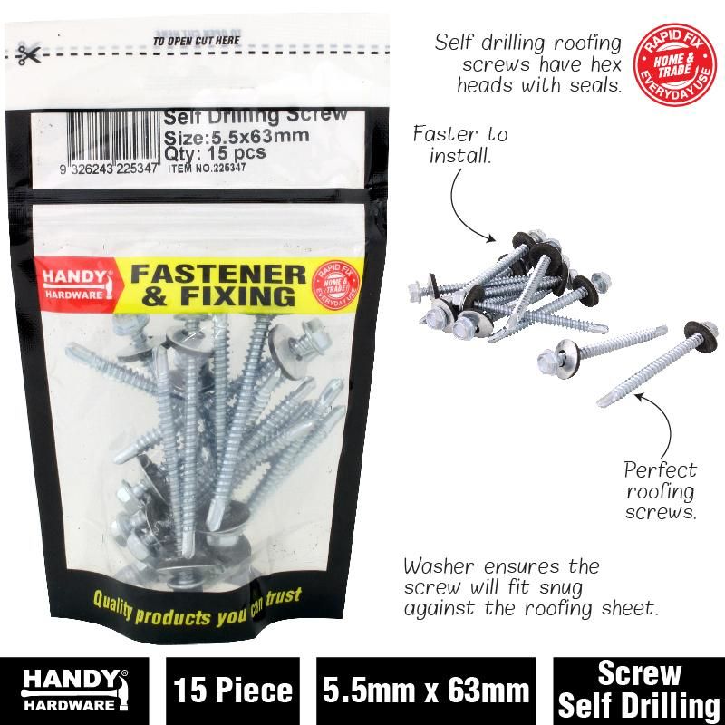 15 Pack Bag of Self Drilling Screws - 5.5mm x 63mm