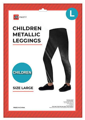Kids Black Metallic Leggings - Large - The Base Warehouse