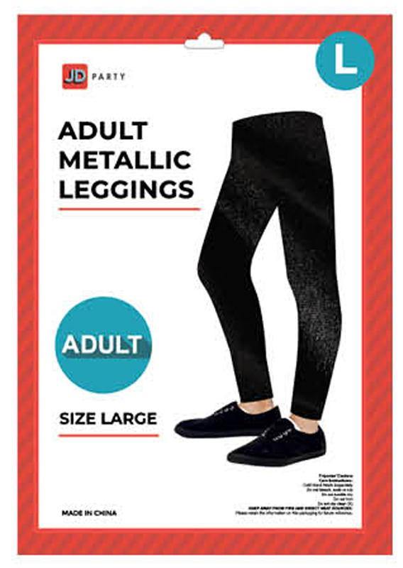 Adult Black Metallic Leggings - Large - The Base Warehouse