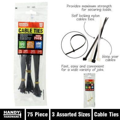 75 Pack Assorted Size Cable Ties - The Base Warehouse