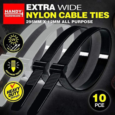 10 Pack Extra Wide Nylon Cable Ties - 12mm x 295mm - The Base Warehouse