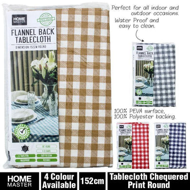 Chequered Print Round Flannel Back Tablecloth - 152cm - The Base Warehouse