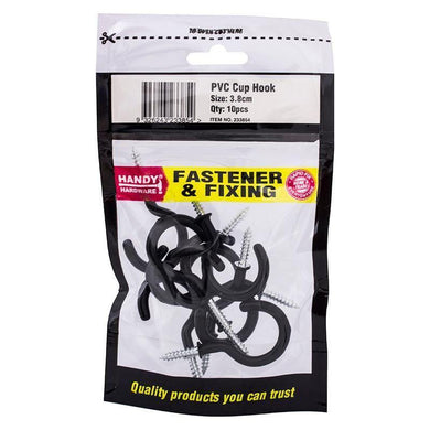 10 Pack Bag of Black PVC Cup Hooks - 3.8cm - The Base Warehouse