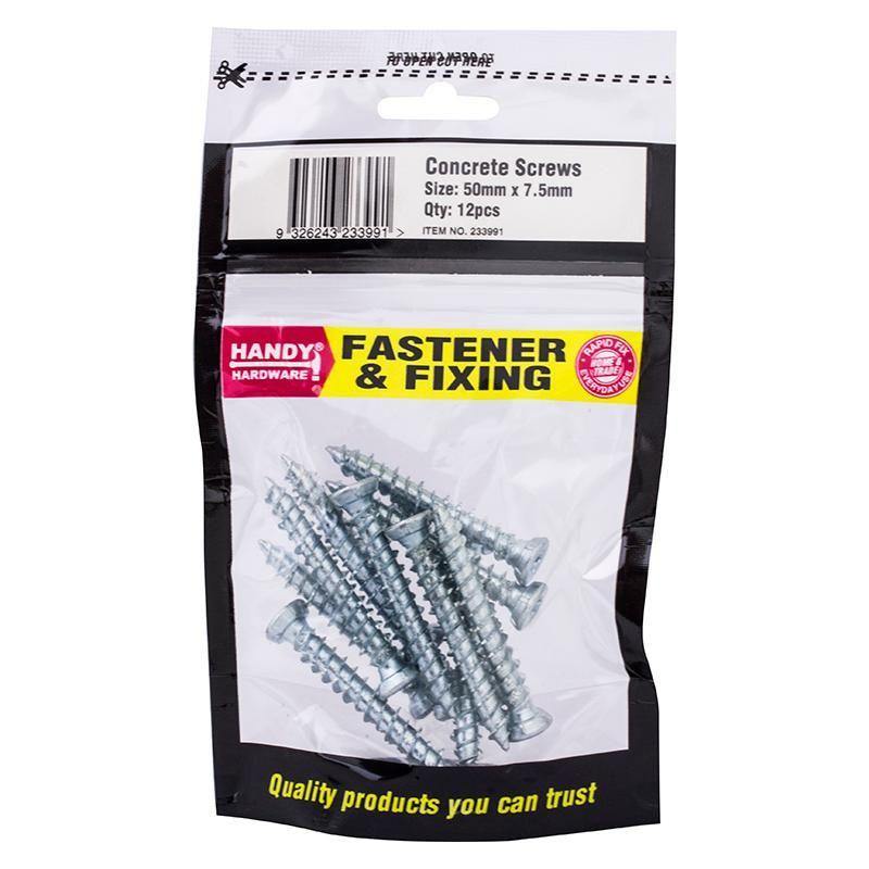 12 Pack Bag of Concrete Screws - 7.5mm x 50mm - The Base Warehouse