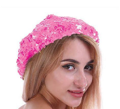 Adult Light Pink Sequin Beret Hat - The Base Warehouse