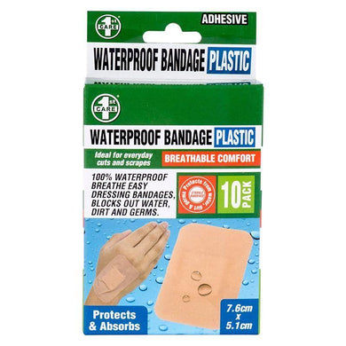 10 Pack Adhesive Waterproof Bandage - 76mm x 51mm - The Base Warehouse