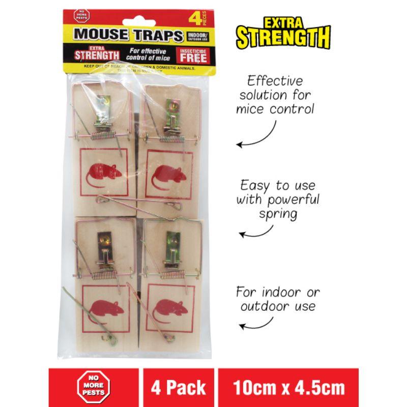 4 Pack Wooden Mouse Traps - 10cm x 4.5cm