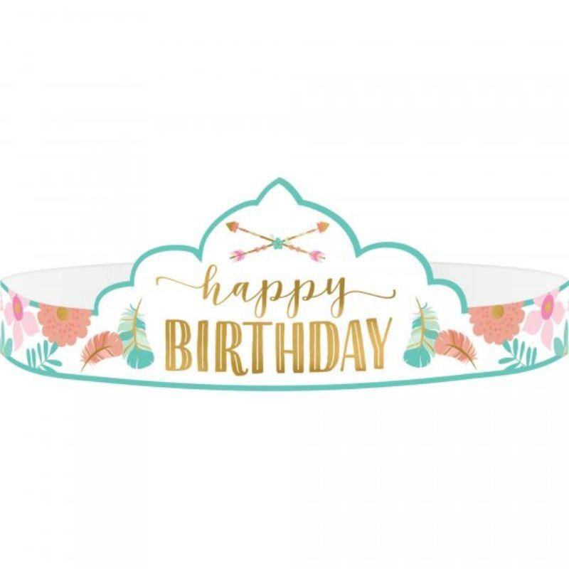 8 Pack Boho Birthday Girl Paper Tiara - The Base Warehouse