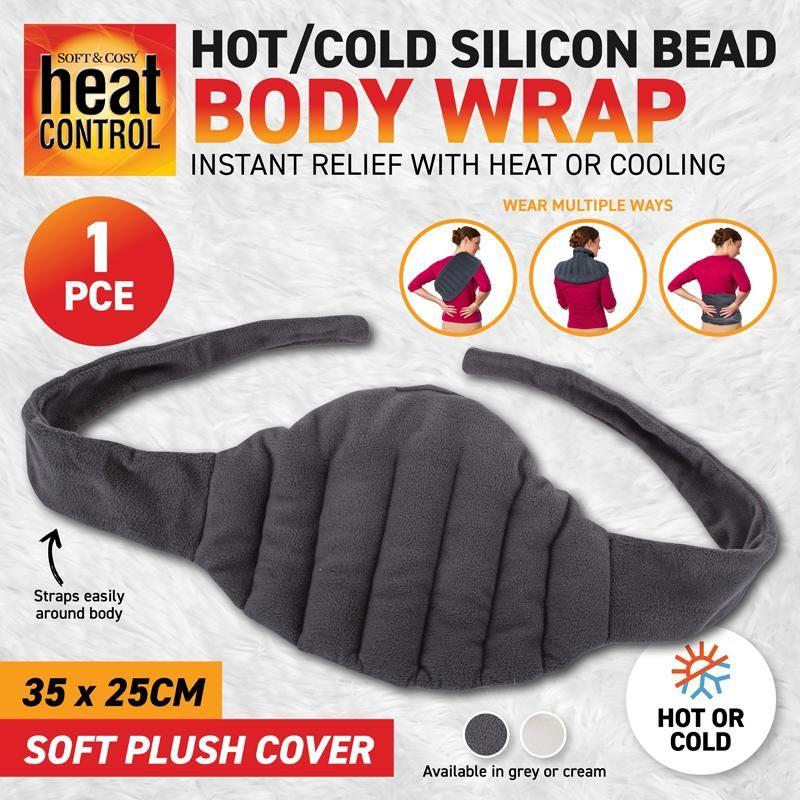 Hot/Cold Silicone Bead Body Wrap With Straps 35cm x 25cm Grey & Cream