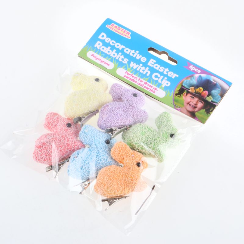 6 Pack Polystyrene Decorative Easter Rabbit with Clip - 5cm x 3.5cm