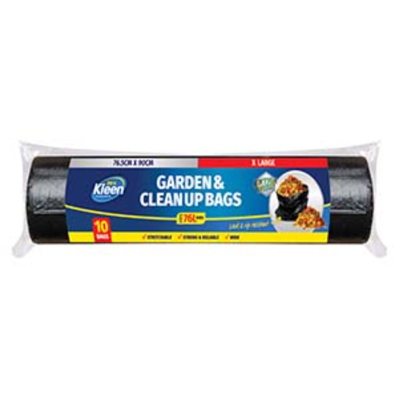 10 Pack Black Extra Large Garbage Bag 76L - 76.5cm x 90cm