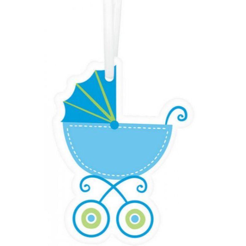 25 Pack Blue Baby Boy Paper Tags & Twist Ties - 6.3cm x 5cm - The Base Warehouse