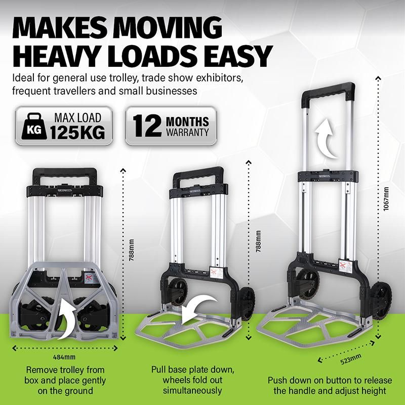Heavy Duty Foldable Hand Trolley - 125kg Capacity