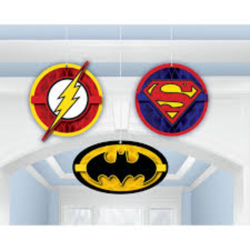 3 Pack Justice League Honeycomb Decorations - 8cm to 14cm