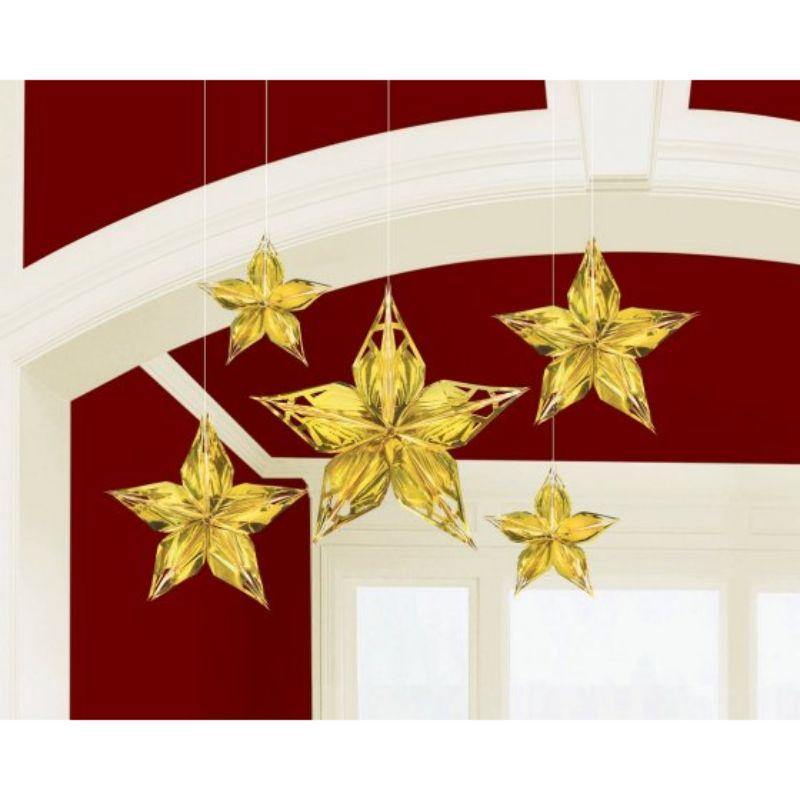 5 Pack Assorted Glitz & Glam Metallic Star Decorations - The Base Warehouse