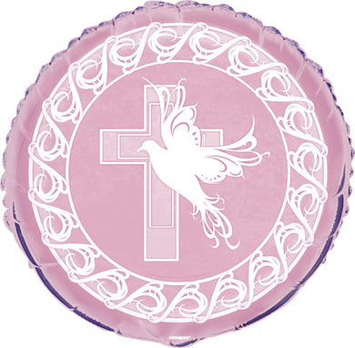 Pink Dove Cross Round Foil Balloon - 45cm - The Base Warehouse