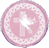 Load image into Gallery viewer, Pink Dove Cross Round Foil Balloon - 45cm - The Base Warehouse
