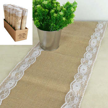 Hessian Table Runner with Lace - 30cm x 2m