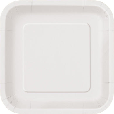 14 Pack Bright White Square Paper Plates - 22.2 cm - The Base Warehouse