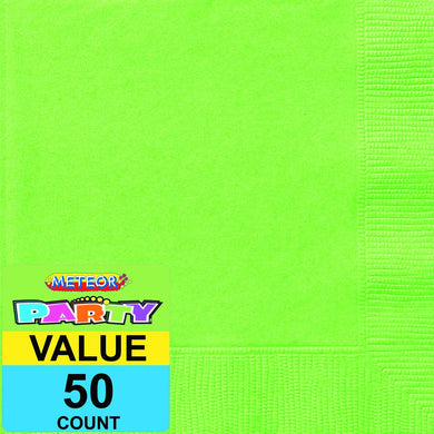 50 Pack Lime Green Beverage Napkins - 25.4cm x 25.4cm - The Base Warehouse