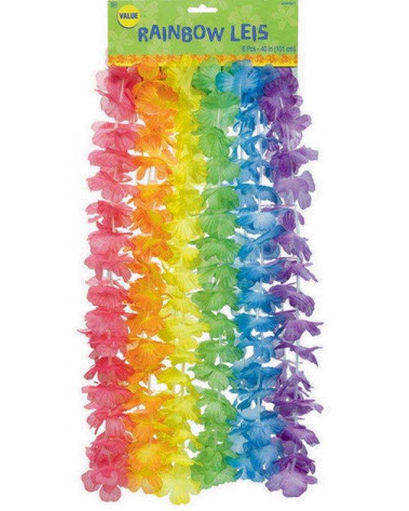 6 Pack Rainbow Floral Leis - 100cm