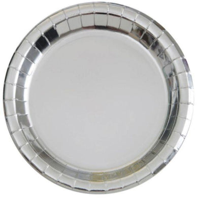 8 Pack Silver Foil Round Paper Plates - 23cm - The Base Warehouse