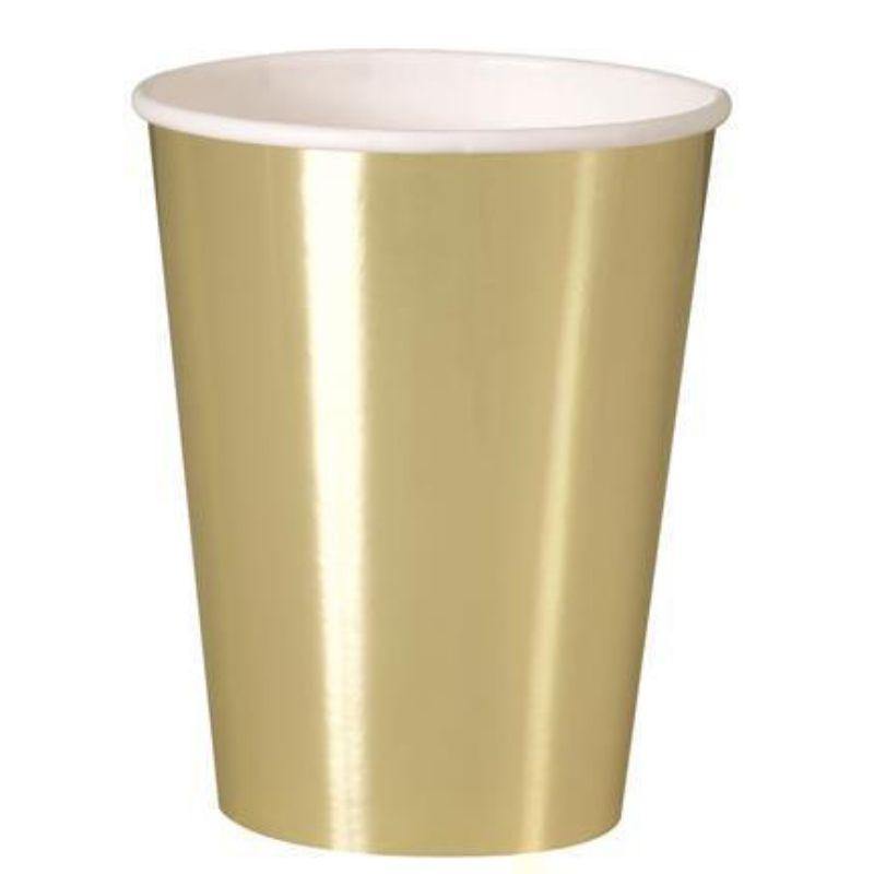 8 Pack Gold Foil Paper Cups - 270ml