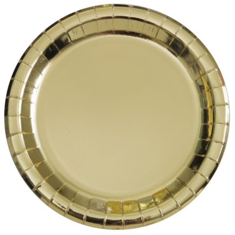 8 Pack Gold Foil Round Paper Plates - 18cm