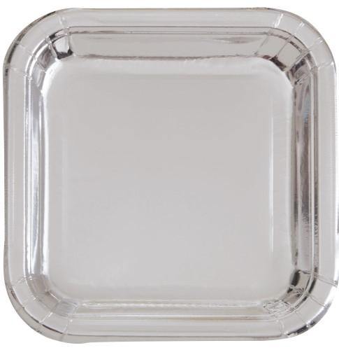 8 Pack Silver Foil Square Paper Plates - 18cm