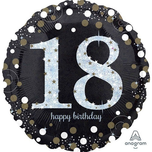 18th Birthday White Holographic Foil Balloon - 45cm