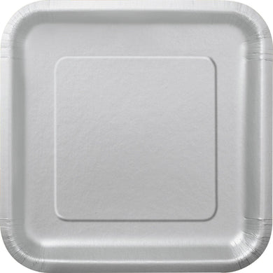 16 Pack Silver Square Paper Plates - 18cm - The Base Warehouse