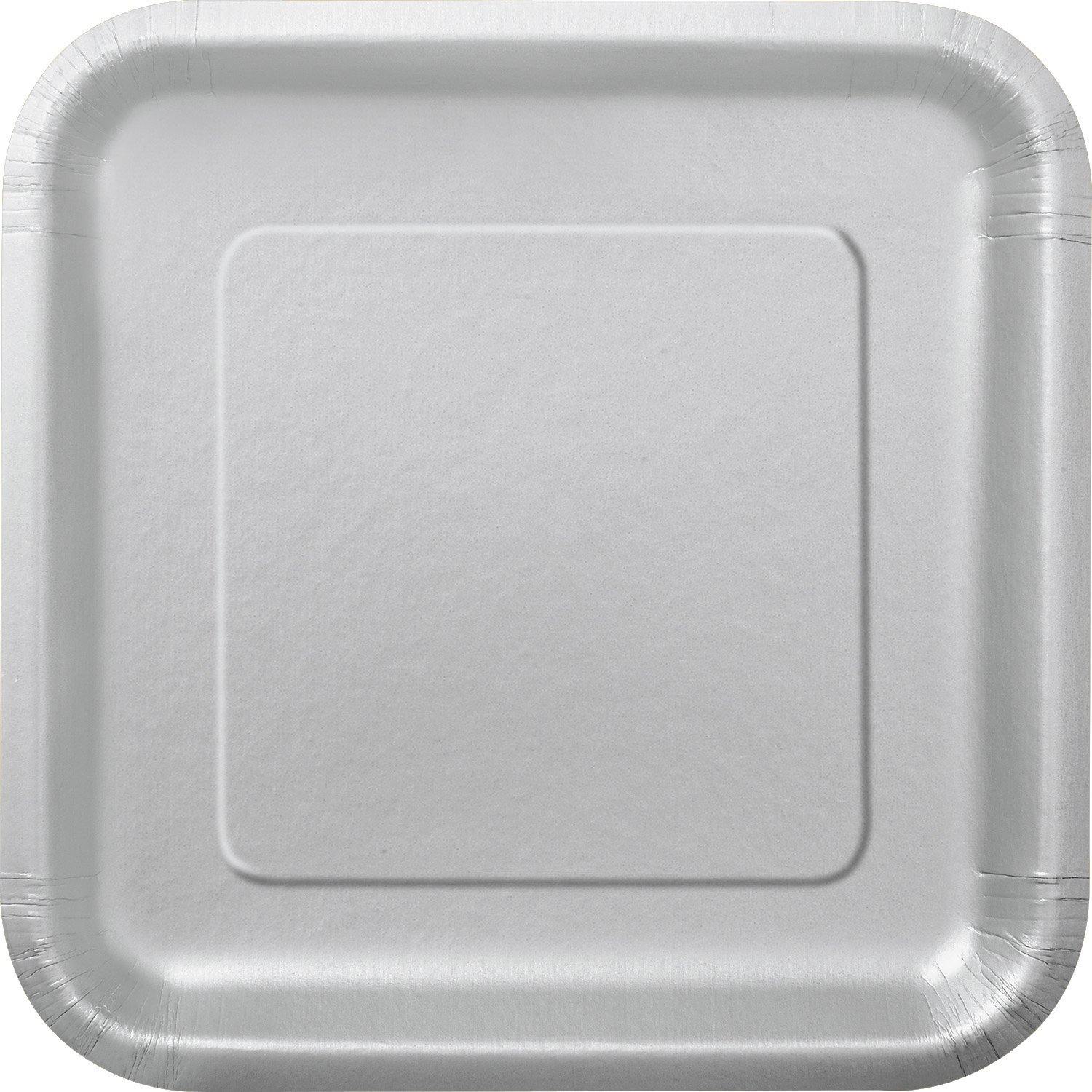 14 Pack Silver Square Paper Plates - 23cm
