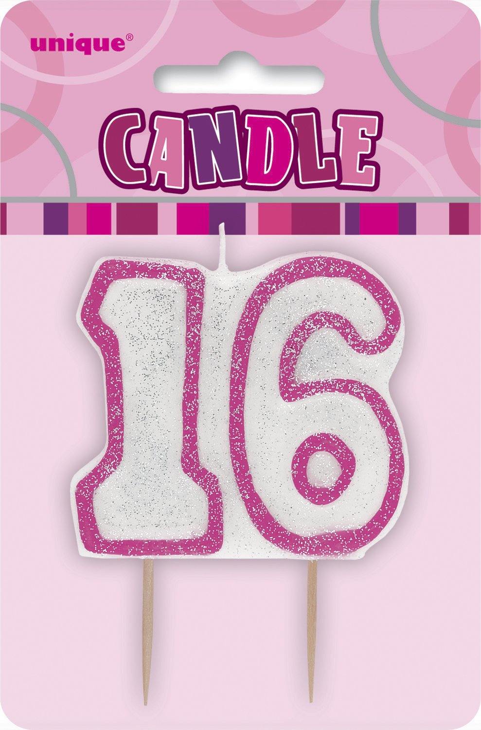 Glitz Pink Numeral 16 Candle