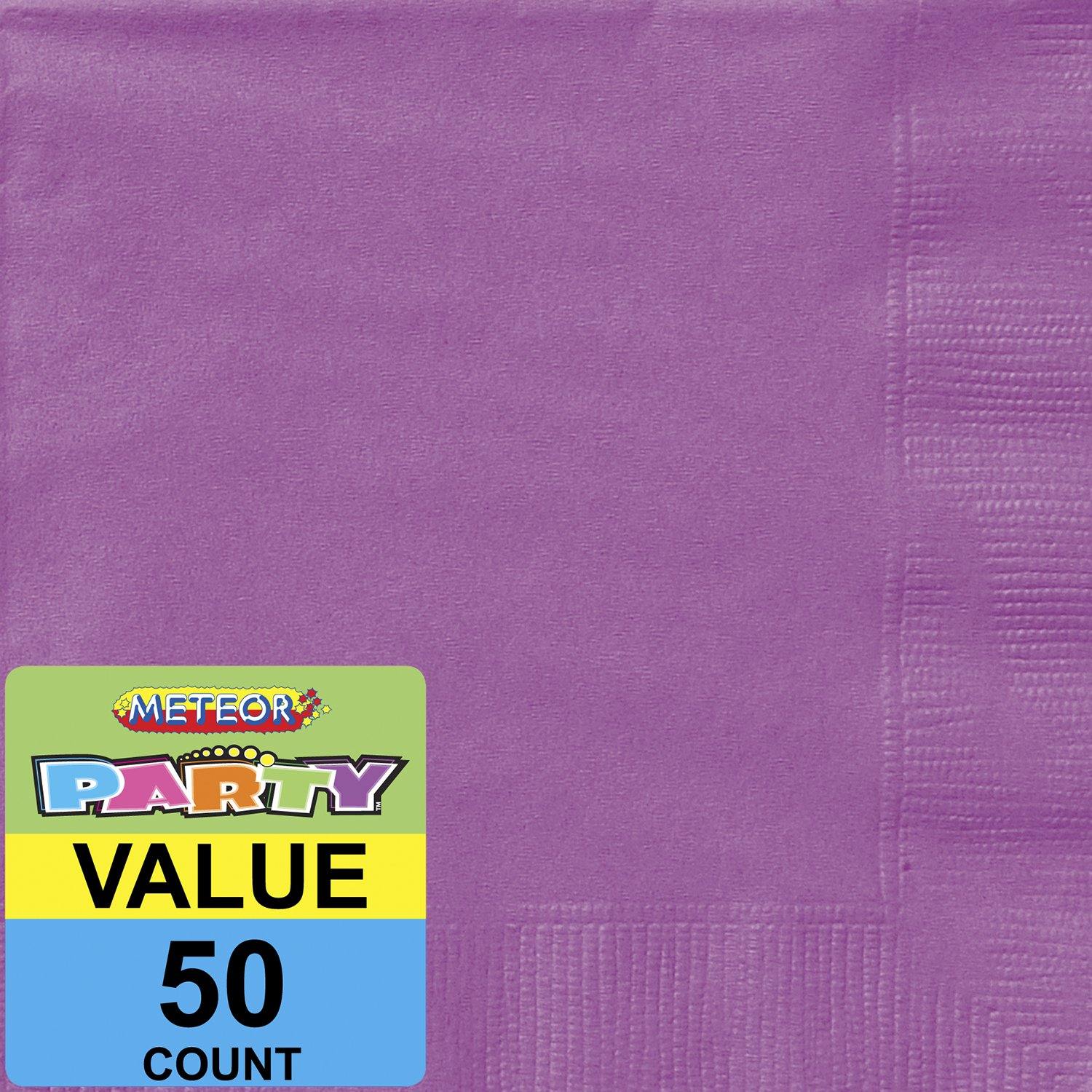 50 Pack Pretty Purple Beverage Napkins - 25.4cm x 25.4cm - The Base Warehouse