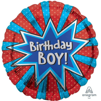 Birthday Boy Burst Round Foil Balloon - 45cm - The Base Warehouse