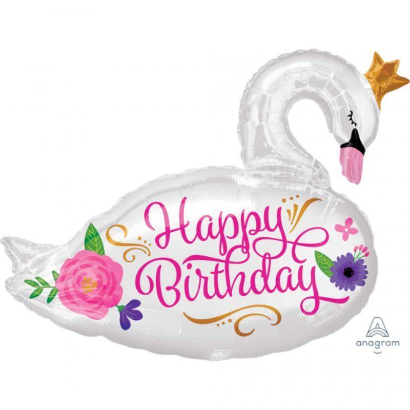 HBD Beautiful Swan Foil Balloon - 73cm x 55cm - The Base Warehouse