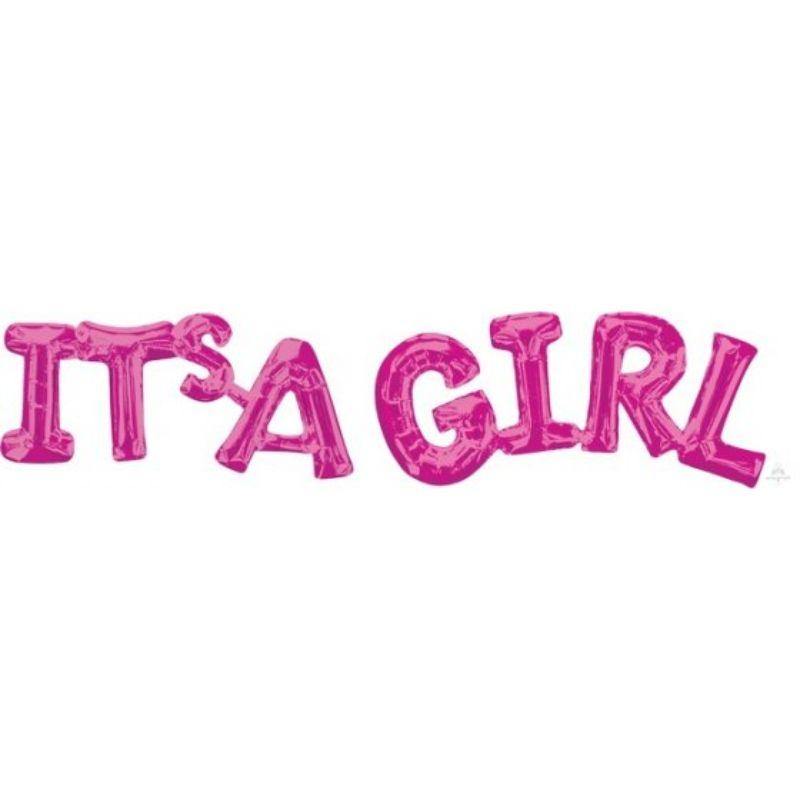 Pink Its a Girl Phrase Foil Balloon - 100cm x 44cm - The Base Warehouse