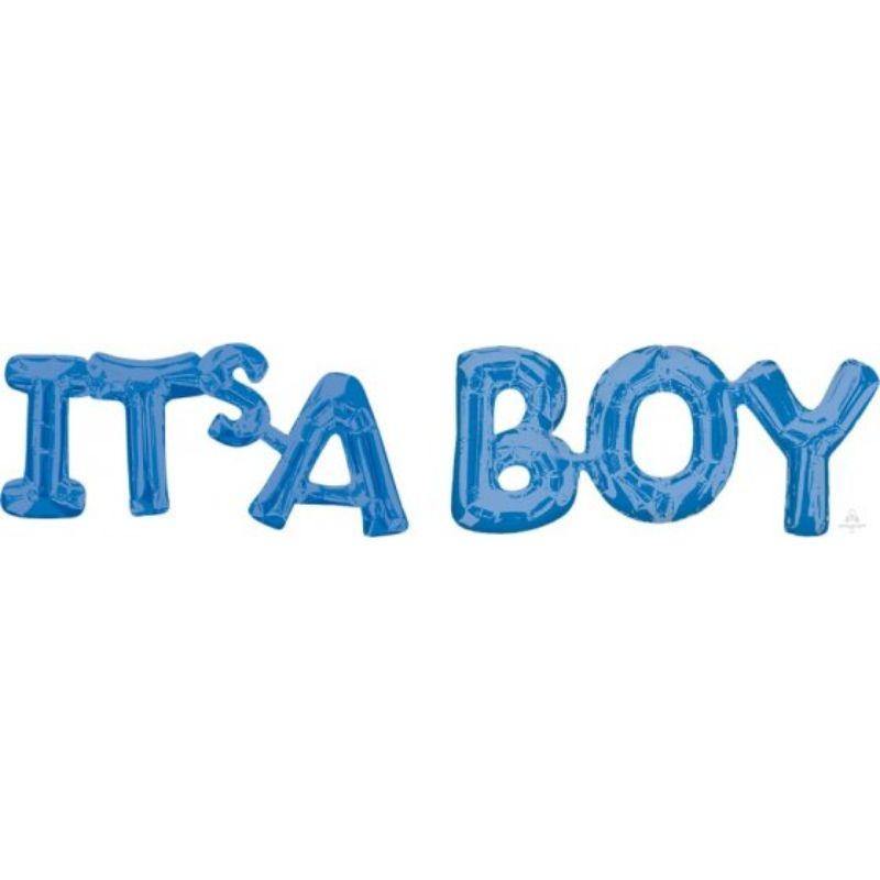 Blue Its a Boy Phrase Foil Balloon - 100cm x 44cm - The Base Warehouse