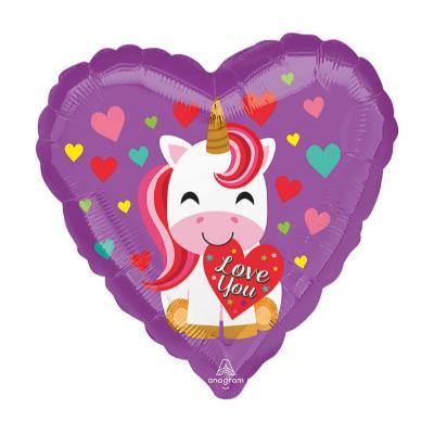 Purple Love You Unicorn Foil Balloon - 45cm